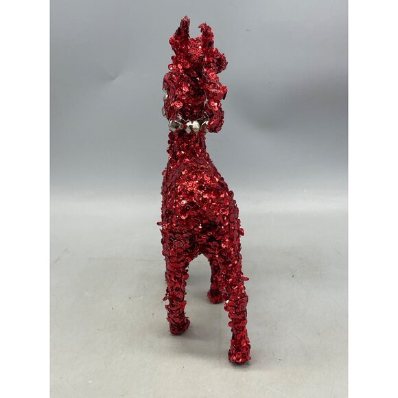 Christmas Red Sequin Standing reindeer Tabletop Decor bells collar 12" READ - Picture 5 of 6